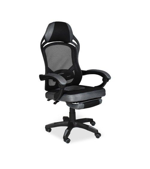 Sedia gaming Gandi con poggiapiedi estensibile in tessuto con rete nero