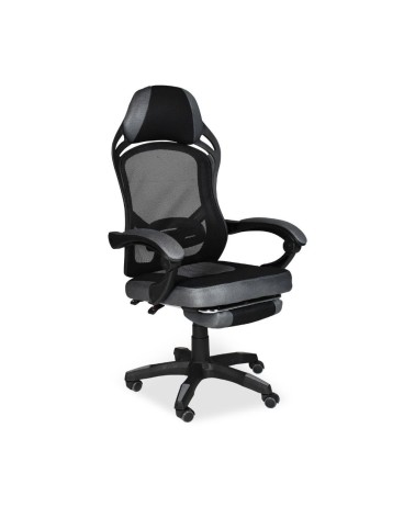 Sedia gaming Gandi con poggiapiedi estensibile in tessuto con rete nero