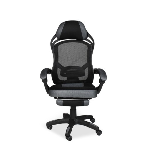 Sedia gaming Gandi con poggiapiedi estensibile in tessuto con rete nero