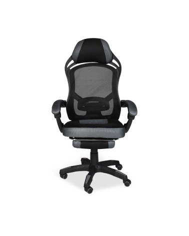 Sedia gaming Gandi con poggiapiedi estensibile in tessuto con rete nero