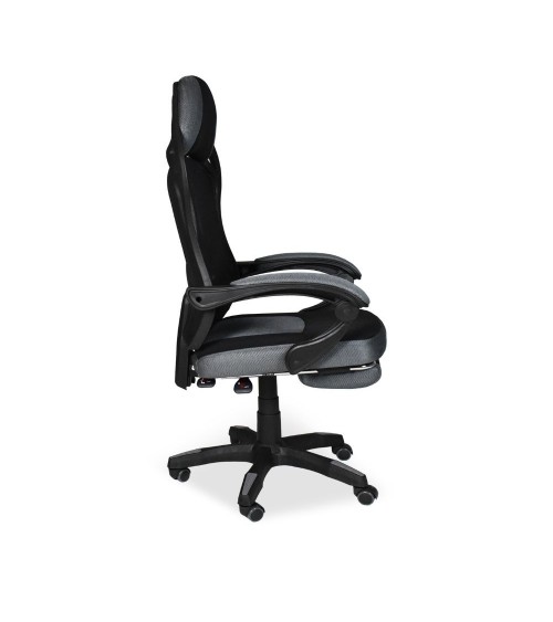 Sedia gaming Gandi con poggiapiedi estensibile in tessuto con rete nero