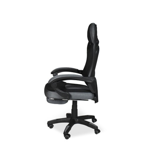 Sedia gaming Gandi con poggiapiedi estensibile in tessuto con rete nero