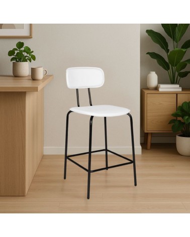 Sgabello Glami in pvc effetto cuoio bianco con struttura in metallo nera