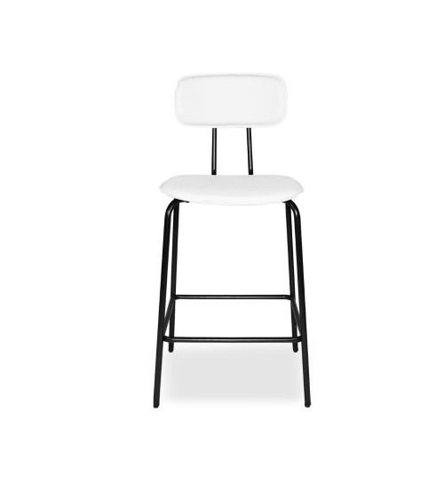 Sgabello Glami in pvc effetto cuoio bianco con struttura in metallo nera