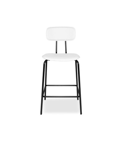 Sgabello Glami in pvc effetto cuoio bianco con struttura in metallo nera