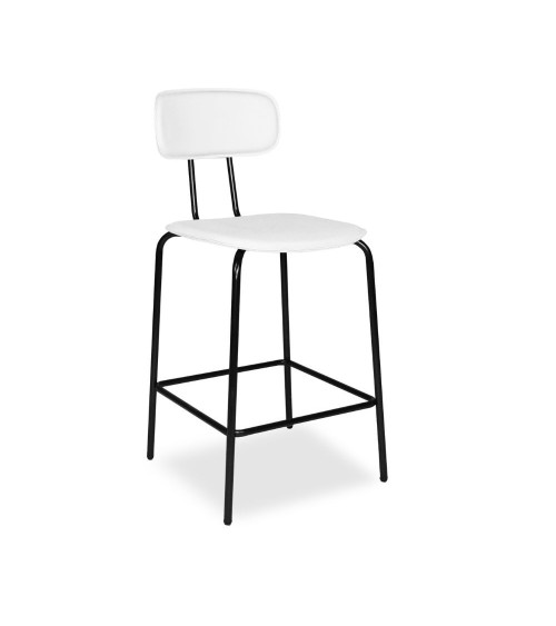 Sgabello Glami in pvc effetto cuoio bianco con struttura in metallo nera