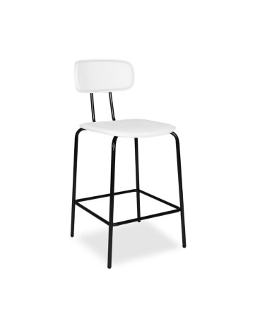 Sgabello Glami in pvc effetto cuoio bianco con struttura in metallo nera