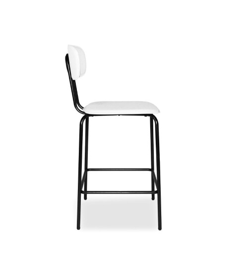 Sgabello Glami in pvc effetto cuoio bianco con struttura in metallo nera