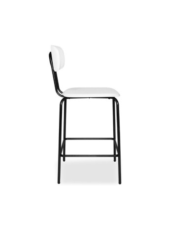 Sgabello Glami in pvc effetto cuoio bianco con struttura in metallo nera
