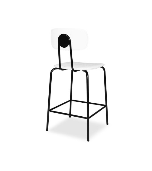 Sgabello Glami in pvc effetto cuoio bianco con struttura in metallo nera