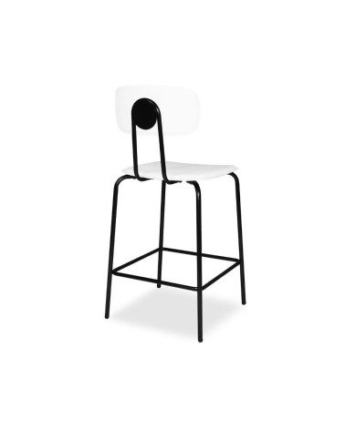 Sgabello Glami in pvc effetto cuoio bianco con struttura in metallo nera