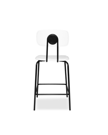 Sgabello Glami in pvc effetto cuoio bianco con struttura in metallo nera