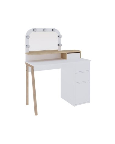 Toeletta Avien con specchio con cornice luci LED colore bianco e rovere