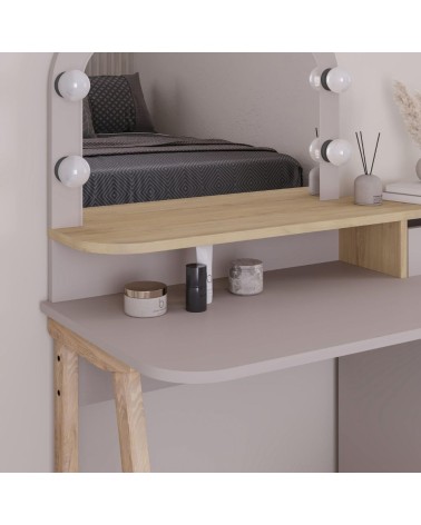 Toeletta Avien con specchio con cornice luci LED colore tortora e rovere