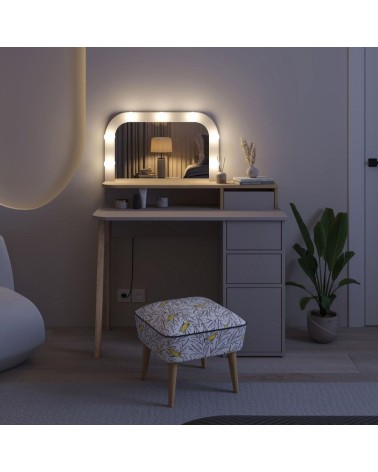 Toeletta Avien con specchio con cornice luci LED colore tortora e rovere