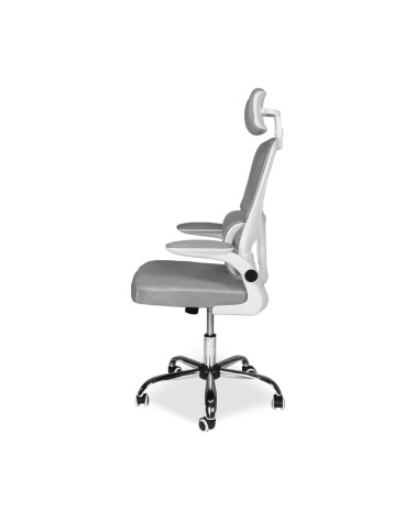 Sedia da ufficio ergonomica Vibes con struttura bianca e seduta in tessuto a rete grigio con base cromata