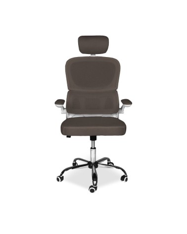 Sedia da ufficio ergonomica Vibes con struttura bianca e seduta in tessuto a rete tortora con base cromata