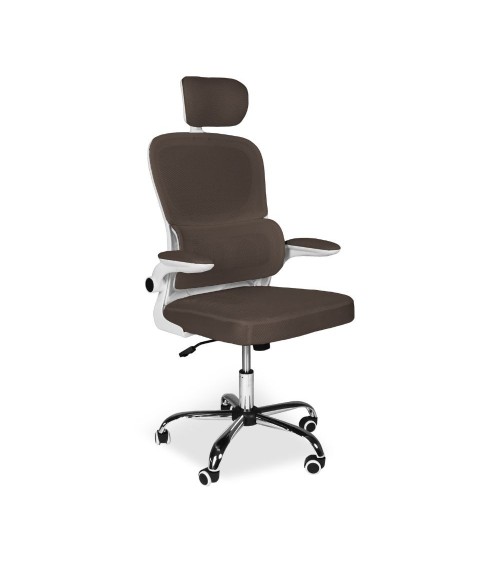 Sedia da ufficio ergonomica Vibes con struttura bianca e seduta in tessuto a rete tortora con base cromata