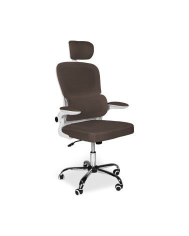 Sedia da ufficio ergonomica Vibes con struttura bianca e seduta in tessuto a rete tortora con base cromata