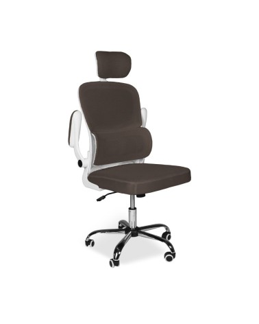 Sedia da ufficio ergonomica Vibes con struttura bianca e seduta in tessuto a rete tortora con base cromata