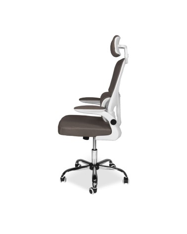 Sedia da ufficio ergonomica Vibes con struttura bianca e seduta in tessuto a rete tortora con base cromata