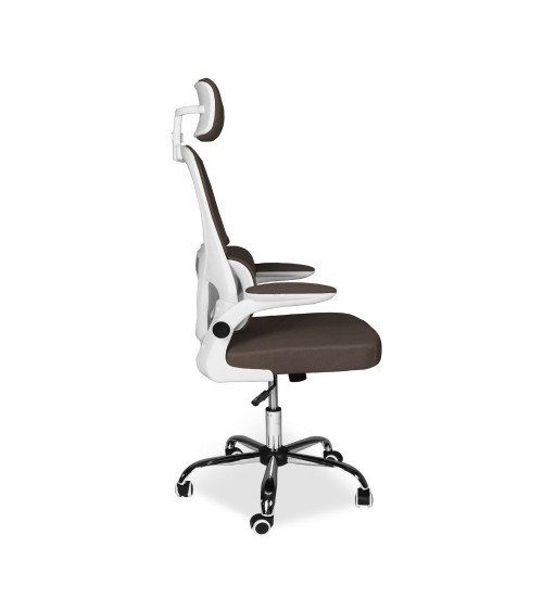 Sedia da ufficio ergonomica Vibes con struttura bianca e seduta in tessuto a rete tortora con base cromata