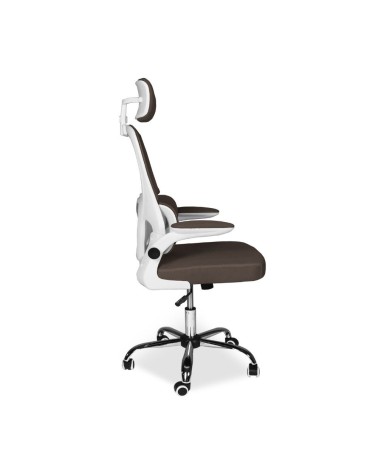 Sedia da ufficio ergonomica Vibes con struttura bianca e seduta in tessuto a rete tortora con base cromata