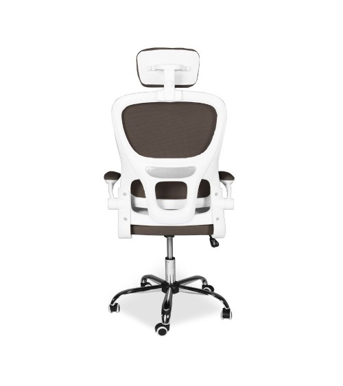Sedia da ufficio ergonomica Vibes con struttura bianca e seduta in tessuto a rete tortora con base cromata