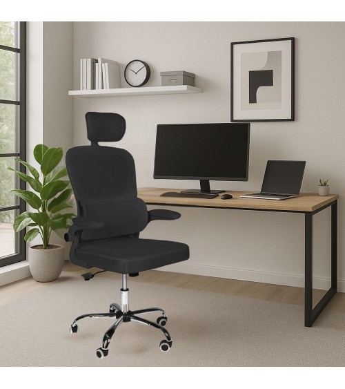 Sedia da ufficio ergonomica Vibes con tessuto a rete nero con base cromata