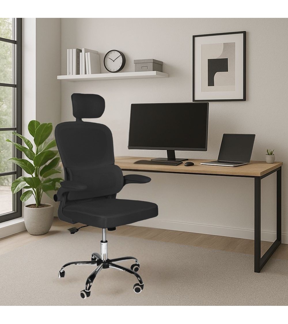 Sedia da ufficio ergonomica Vibes con tessuto a rete nero con base cromata