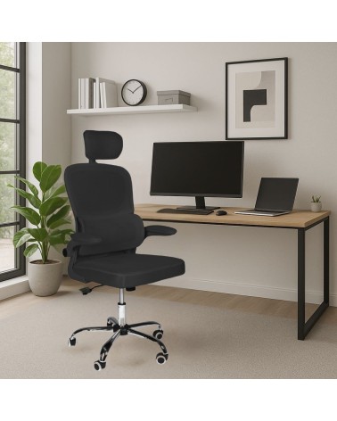 Sedia da ufficio ergonomica Vibes con tessuto a rete nero con base cromata