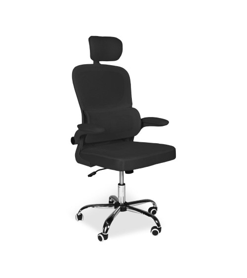 Sedia da ufficio ergonomica Vibes con tessuto a rete nero con base cromata