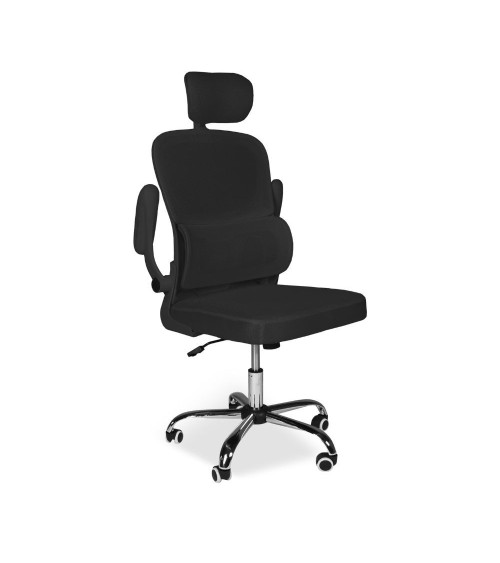 Sedia da ufficio ergonomica Vibes con tessuto a rete nero con base cromata