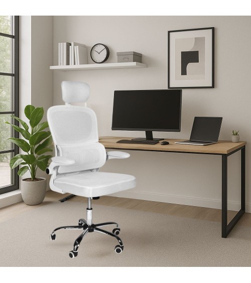 Sedia da ufficio ergonomica Vibes con tessuto a rete bianco con base cromata