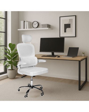 Sedia da ufficio ergonomica Vibes con tessuto a rete bianco con base cromata