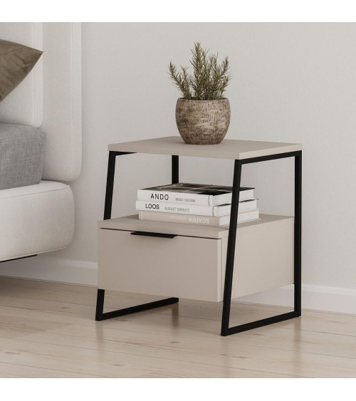 Comodino Pal con struttura cashmere e gambe in metallo nero