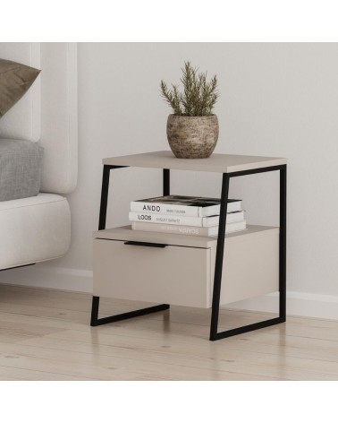 Comodino Pal con struttura cashmere e gambe in metallo nero