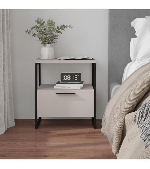Comodino Pal con struttura cashmere e gambe in metallo nero