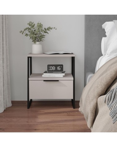 Comodino Pal con struttura cashmere e gambe in metallo nero