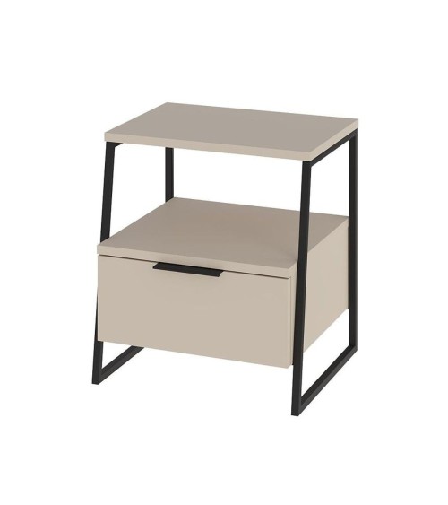 Comodino Pal con struttura cashmere e gambe in metallo nero