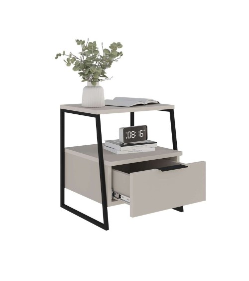 Comodino Pal con struttura cashmere e gambe in metallo nero