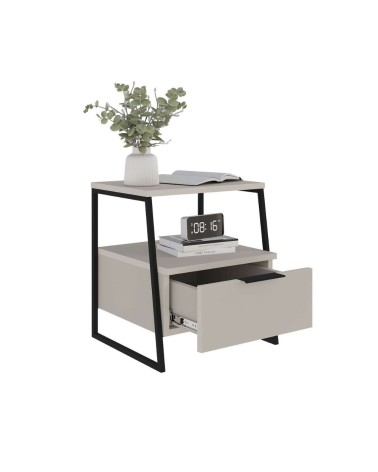 Comodino Pal con struttura cashmere e gambe in metallo nero