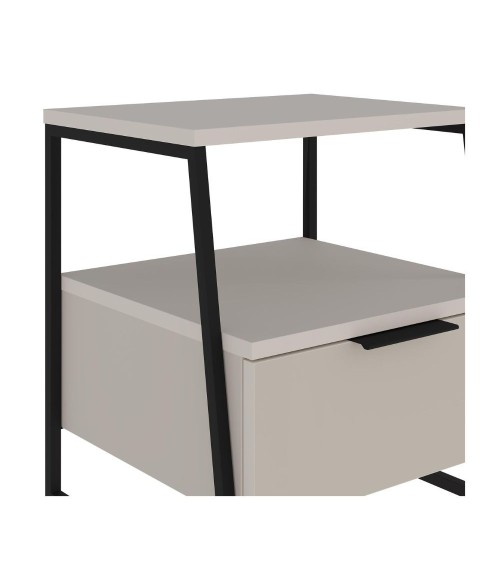 Comodino Pal con struttura cashmere e gambe in metallo nero