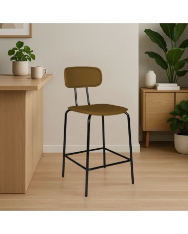 Sgabello Glami in pvc effetto cuoio brown con struttura in metallo nera