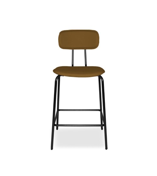 Sgabello Glami in pvc effetto cuoio brown con struttura in metallo nera