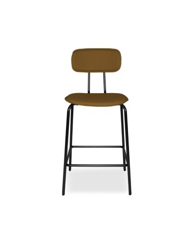 Sgabello Glami in pvc effetto cuoio brown con struttura in metallo nera