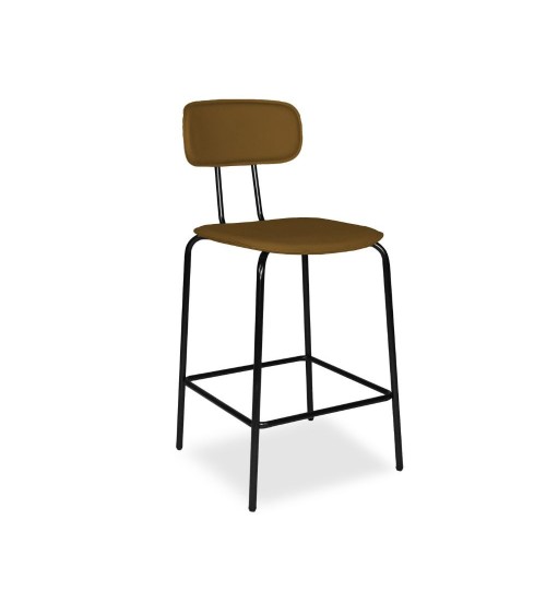 Sgabello Glami in pvc effetto cuoio brown con struttura in metallo nera