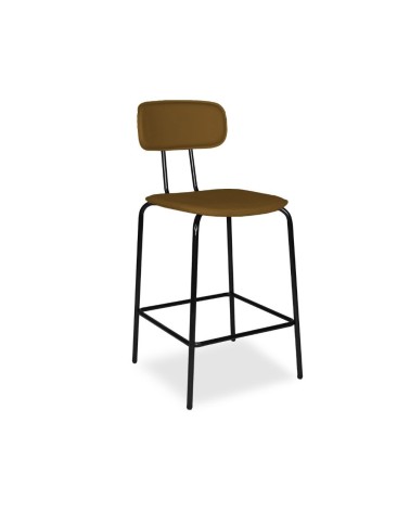 Sgabello Glami in pvc effetto cuoio brown con struttura in metallo nera