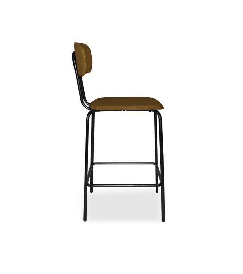 Sgabello Glami in pvc effetto cuoio brown con struttura in metallo nera