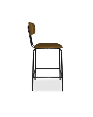 Sgabello Glami in pvc effetto cuoio brown con struttura in metallo nera
